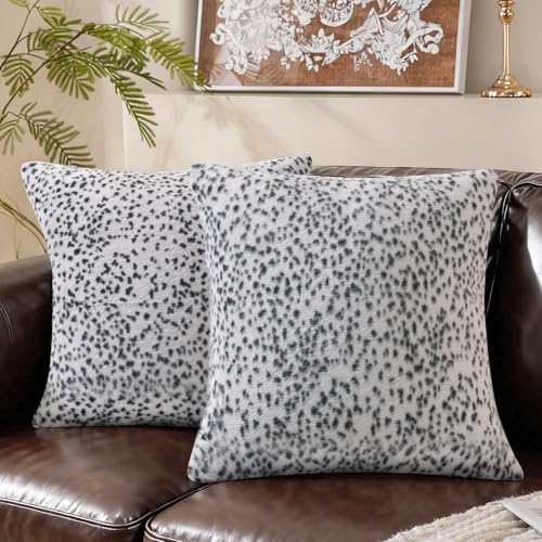 SYSLOON Faux Fur Cheetah Print Pillow Covers 18x18 Inch Set of 2, Leopard Print Decorative Pillow Covers Home Decor for Living Room Sofa & Bed, Light Gray - color: Light Gray, size: 18" x 18" (Pack of 2)