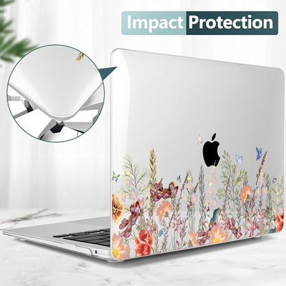 DONGKE Compatible with MacBook Air 13 inch Case 2021 2020 2019 2018 Release A2337 M1 A2179 A1932 with Retina Display & Touch ID, Plastic Hard Shell & Keyboard Cover - Floral Illustration - color: Floral Illustration