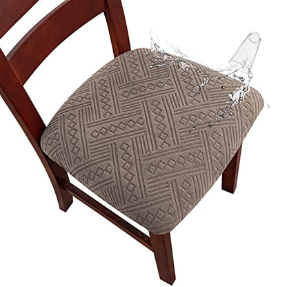 Genina Waterproof Chair Seat Covers Dining Room Chair Covers Stretch Seat Cover for Dinning Room Chair Protector Slipcovers for Kitchen, Hotel (2, Pattern1-Taupe) - color: Pattern1-taupe