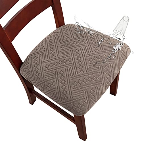 Genina Waterproof Chair Seat Covers Dining Room Chair Covers Stretch Seat Cover for Dinning Room Chair Protector Slipcovers for Kitchen, Hotel (2, Pattern1-Taupe) - color: Pattern1-taupe