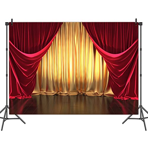 Golden and Red Curtains 3D Rendering Theater Stage Theme Photography Backdrops Wedding Birthday Party Decor Photo Background 5x3ft Banner Photo Studio Props - size: 5x3FT(150CM X 100CM)