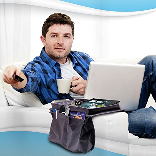 6 Pockets TV Remote Control Organizer, Home Sofa Console Folding Table Slipcover Drapes Over Arm Caddy Holder Desk Chair Armrest Hanging Storage Bag for Cellphone,Tray,Tea Cup,Pen,Magazine& Snacks