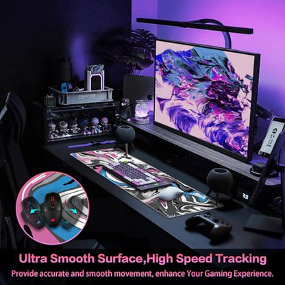 Canjoy Gaming Mouse Pad, Fluid Pattern Mouse Pad 31.5x11.8inch Large Extended Computer Mouse Mat Keyboard Full Desk Mousepad for Gaming, Office, Home - color: Pink-Blue Fluid, size: 800*300mm
