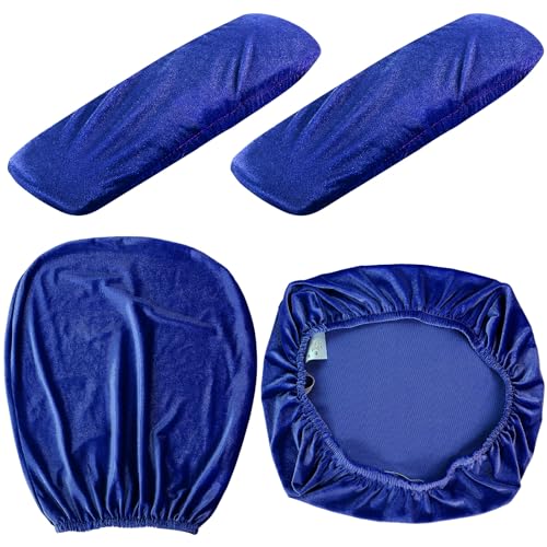 Tallew 4 Pcs Office Chair Covers Set Computer Universal Protective Stretchable Chair Seat Covers Desk Armrest Slipcovers Pads Office Cushion Backrest for Rotating(Dark Blue) - color: Dark Blue
