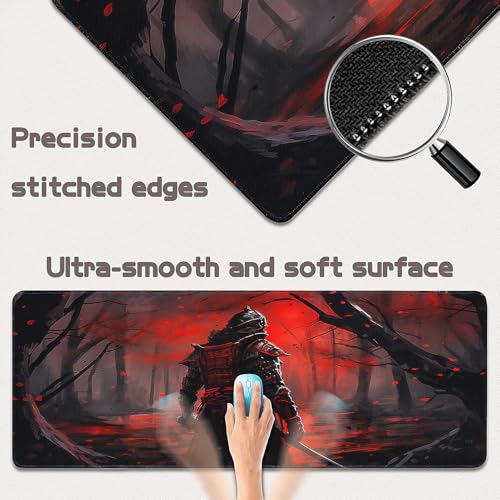 Gaming Mouse Pad - (31.5"×11.8") Japanese Samurai Large Mouse Pads for Desk - Desk Mat for Keyboard and Mouse with Non-Slip Base, Desks Pad Matfor Game/Office & Home - color: Japanese Samurai-1, size: 31.5L x 11.8W inches