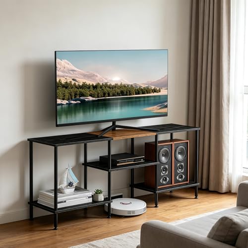 Black TV Stand for 50 inch TV Small Entertainment Center with Open Storage Shelves, Farmhouse TV Console Table for 50 43 40 32 inch TV - color: Black & Brown