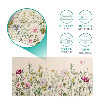 Flower Gaming Mouse Pad Large Mouse Pad for Keyboard and Mousepad Desk Mat with 3mm Non-Slip Base and Stitched Edge for Gaming and Office Computer Mat Protector Mat 27.6x11.8 Inch - color: Flower