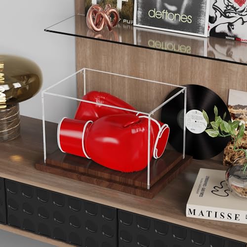 VGMiu Boxing Glove Display Case with Wood Base, Clear Acrylic Display Case Box for Boxing Glove, Baseball Mitt, Sports Collectibles, Memorabilia Displays, Gift for Boxing Fans - size: Boxing Glove Case