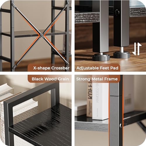 SUPERJARE Triple Bookshelf, Bookcase with 17 Open Display Shelves, Wide Book Shelf Book Case for Home & Office, 6 Tier, Black, ABC003B - color: Black, size: 6 Tier