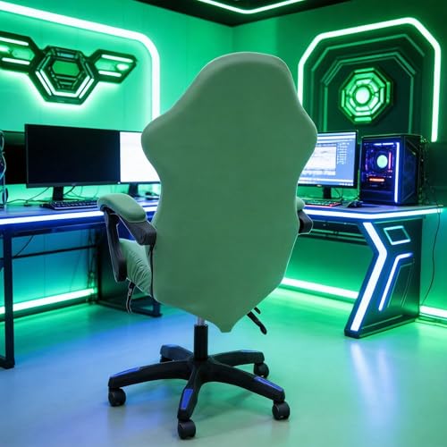 Gaming Chair Cover Set with Armrest Covers, Stretch Ruffled Slipcover for Racing Office Computer Reclining Chairs (Avocado Green) - color: Avocado Green