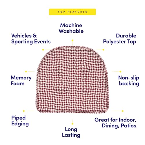 Sweet Home Collection Chair Cushion Memory Foam Pads Tufted Slip Non Skid Rubber Back U-Shaped 17" x 16" Seat Cover, 4 Count (Pack of 1), Houndsooth Red - color: Houndsooth Red, size: 4 Pack, style: Foam Pads