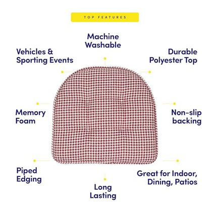 Sweet Home Collection Chair Cushion Memory Foam Pads Tufted Slip Non Skid Rubber Back U-Shaped 17" x 16" Seat Cover, 4 Count (Pack of 1), Houndsooth Red - color: Houndsooth Red, size: 4 Pack, style: Foam Pads