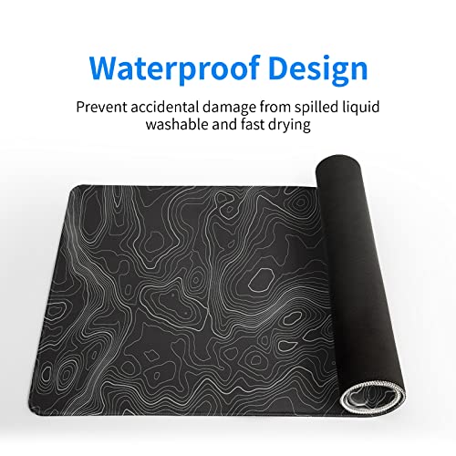 Topographic Contour Extended Big Mouse Pad Large,Gaming Mouse Pad Desk Pad,27.6x11.8 Inch Long Computer Keyboard Mouse Mat Mousepad with 3mm Non-Slip Base and Stitched Edge for Gaming and Office - color: Topographic Contour