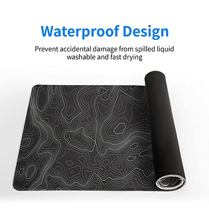 Topographic Contour Extended Big Mouse Pad Large,Gaming Mouse Pad Desk Pad,27.6x11.8 Inch Long Computer Keyboard Mouse Mat Mousepad with 3mm Non-Slip Base and Stitched Edge for Gaming and Office - color: Topographic Contour