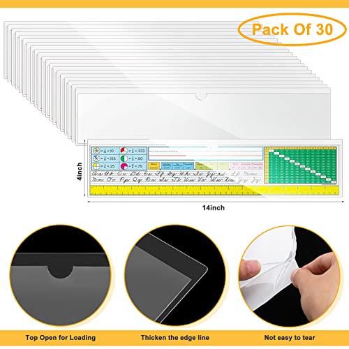 Chinco 30 Pcs Self Adhesive Pockets, Bin Labels for Storage Bins, Clear Pocket Label Sleeves, Plastic Index Card Holder with Top Open for Organizing Bins Box Drawer(14 x 4 Inches) - size: 14 x 4 Inches