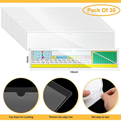 Chinco 30 Pcs Self Adhesive Pockets, Bin Labels for Storage Bins, Clear Pocket Label Sleeves, Plastic Index Card Holder with Top Open for Organizing Bins Box Drawer(14 x 4 Inches) - size: 14 x 4 Inches