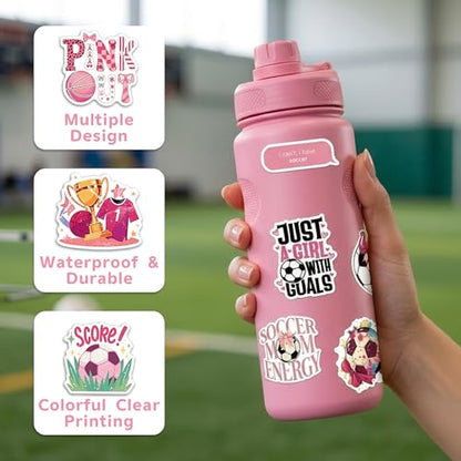 DETICKERS Pink Sports Stickers for Girls Kids Water Bottles 100 PCS Waterproof Vinyl Coquette Stickers Gifts for Teen Girls - style: Pink Soccer & Basketball