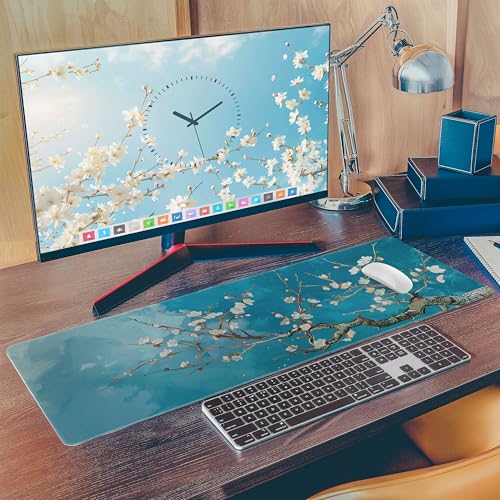XL Large Gaming Mouse Pad for Desk - Desk Mat for Keyboard and Mouse - PC Mouse Pad - Non-Slip Water Resist Rubber Base, Stitched Edges - 31.5x11.8 in - 80x30 cm (Almond Blossoms, X-Large) - color: Almond Blossoms, size: 31.5L x 11.8W inches