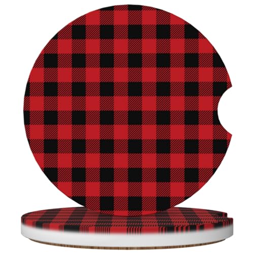 2 Pack Car Cup Holder Black and Red Coasters Absorbent Ceramic Coaster for Cup Holders Fashion Car Interior Accessories for Men Drink Coaster for Women - color: Black and Red
