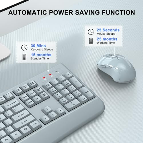 Wireless Keyboard and Mouse Combo, ULSOU 2.4G Full-Sized Ergonomic Computer Keyboard with Wrist Rest and 3 Level DPI Adjustable Wireless Mouse for Windows, Mac OS Desktop/Laptop/PC(Grey) - color: Grey