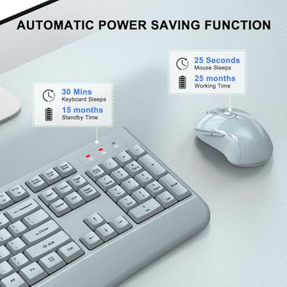 Wireless Keyboard and Mouse Combo, ULSOU 2.4G Full-Sized Ergonomic Computer Keyboard with Wrist Rest and 3 Level DPI Adjustable Wireless Mouse for Windows, Mac OS Desktop/Laptop/PC(Grey) - color: Grey