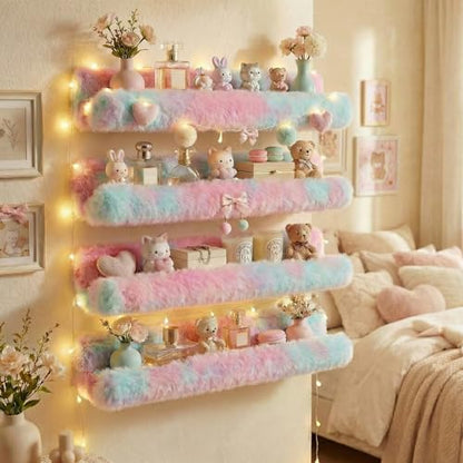 Care&More YJ 15 Inch Nail Polish Shelves, 4-Pack Fuzzy Display Nail Polish Rack for Storing Nail Bottles, Sunglasses, Essential Oils, Plush Soft (Purple) - color: Purple
