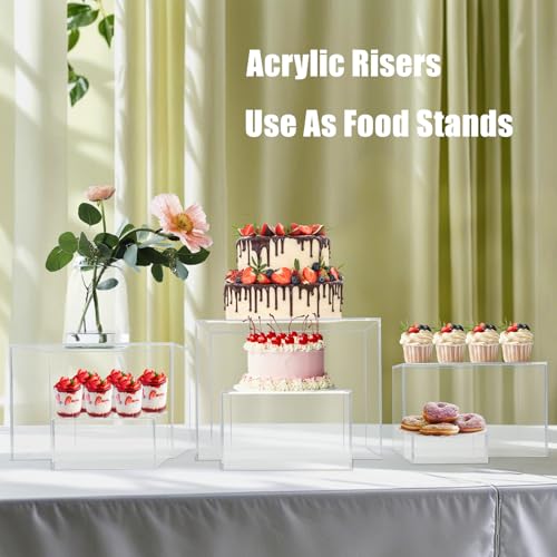 Clisela 3pcs Acrylic Cube Display Stands Box Risers Clear 6" 7" 8" | Food Risers for Buffet Table w/Hollow Bottoms, Decorative Display Stand Shelf for Dessert Collectibles Jewelry Figures Show - size: (6,7,8)"- Clear