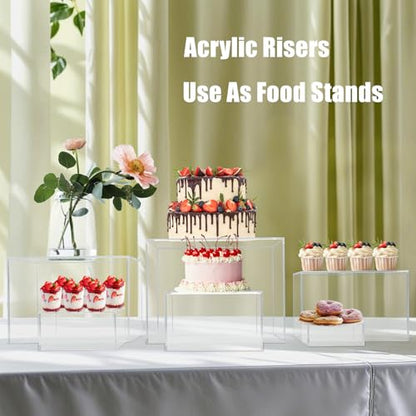 Clisela 3pcs Acrylic Cube Display Stands Box Risers Clear 6" 7" 8" | Food Risers for Buffet Table w/Hollow Bottoms, Decorative Display Stand Shelf for Dessert Collectibles Jewelry Figures Show - size: (6,7,8)"- Clear