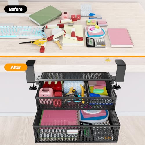 Under Desk Drawer Organizer No Drilling 2 Slide Out Drawer Under Desk Storage Drawer Clamp On Under Desk Management Drawer Organizer Suitable for Home and Office
