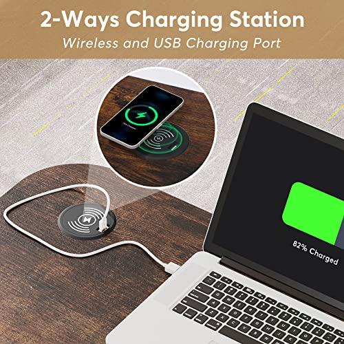 Tribesigns Portable Desk with Power Outlets, Height Adjustable Side Table Sofa Couch Bedside Laptop Computer Cart with USB Charging Ports, Mobile Small Standing Desk with Keyboard Tray - color: Brown