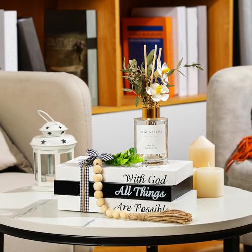 Capoda 3 Pcs Decorative Books for Home Decor Farmhouse Faux Stacked Books Wooden Rustic Table Decor with Bead Garland Twine Ribbon Faux Leaf for Table(Blessed) - style: Blessed