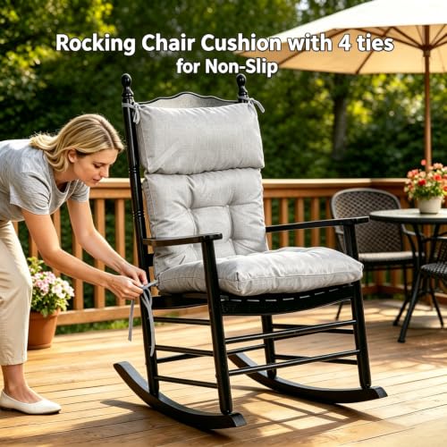 QILLOWAY Outdoor Rocking Chair Cushions Set of 2, 100% Polyester Waterproof Patio Rocking Chair Cushion, High Back Weatherproof Chair Pad for Adirondack & Outdoor Furniture, Gray,White - color: Silver/White