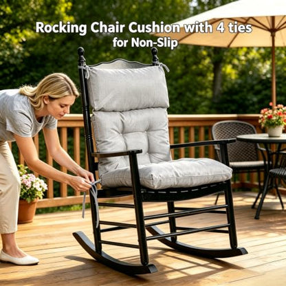 QILLOWAY Outdoor Rocking Chair Cushions Set of 2, 100% Polyester Waterproof Patio Rocking Chair Cushion, High Back Weatherproof Chair Pad for Adirondack & Outdoor Furniture, Gray,White - color: Silver/White
