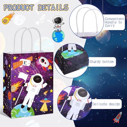 MotiMind 24 Pcs Outer Space Party Bags Outer Space Party Favors Bags with Handle Outer Space Paper Candy Treat Goodie Bag for Birthday Holiday Party Decorations for Kids - style: Outer Space