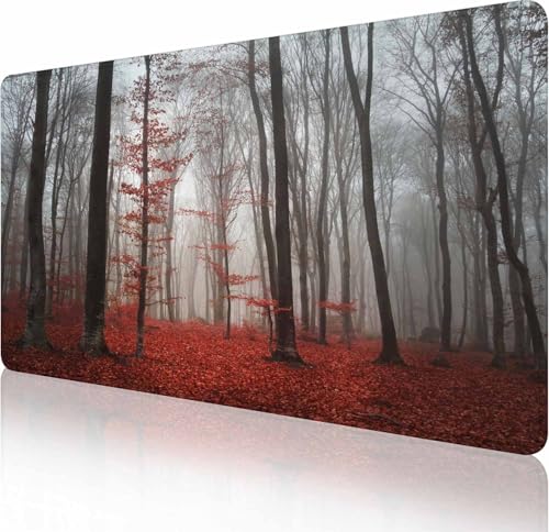 Gaming Mouse Pad Desk Pad,Extended Big Mouse Pad,31.5x15.7 Inch Long Computer Keyboard Mouse Mat Mousepad with Non-Slip Base and Stitched Edge for Gaming and Office Autumn Forest - color: Autumn Forest, size: 31.5L x 15.7W inches