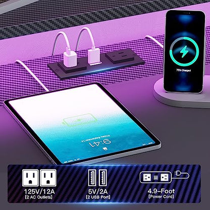 SEDETA 79" Gaming Desk, Computer Desk with 2 Fabric Drawers & LED Light, L Shaped Gaming Desk with Storage Shelf for Home Office, Carbon Fiber Black - color: Carbon Fiber Black