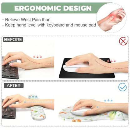AKIT 3-in-1 Ergonomic Mouse Pad with Wrist Support & Keyboard Wrist Rest Set, Premium Memory Foam Mousepad with Coaster, Pain Relief for Office, Home, Gaming - [Anti-Slip & Breathable Lycra], Flower - color: Flower