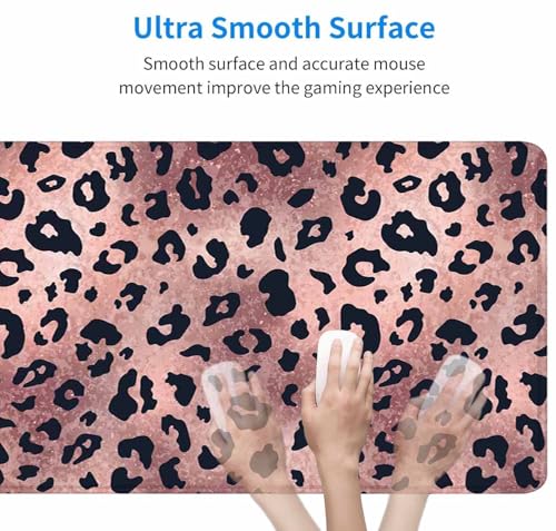 Gaming Large Mouse Pad with Stitched Edges, Desk Mat, Extended Keyboard Pad, Non-Slip Rubber Base Desk Pad for Keyboard and Mouse, 31.5X11.8 inch, Rose Gold Leopard Patter - color: Rose Gold Leopard Patter, size: 31.5L x 11.8W inches