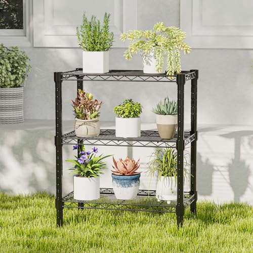 DUMOS 3-Tier Metal Wire Storage Shelves, Adjustable Standing Storage Rack Shelf, Heavy Duty Steel Shelving Unit Organizers for Kitchen Bathroom Pantry Garage, 23.3" Wx13.4 Dx30 H, Black - size: 3 Tier-30"H without wheels
