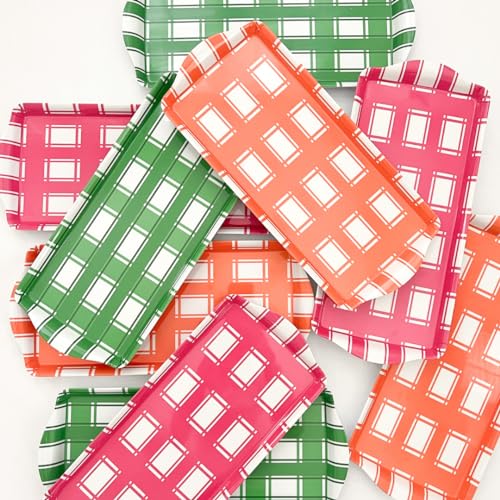 Sprinkles & Confetti Green Plaid Melamine Tray with Handles | Festive All-Season Platter for Easter, Summer, Birthdays, Outdoor & Indoor | BPA-Free, Shatter-Resistant & Lightweight - color: Green Plaid
