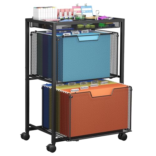 Rolling File Cart with 2 Drawers, Under Desk Storage Cabinet with DIY Divider, Letter/Legal Mobile Filling Cabinet on Wheels, Hanging File Folders Organizer, Metal Utility Cart for Home Office, Black - color: Black, size: 2 Drawers