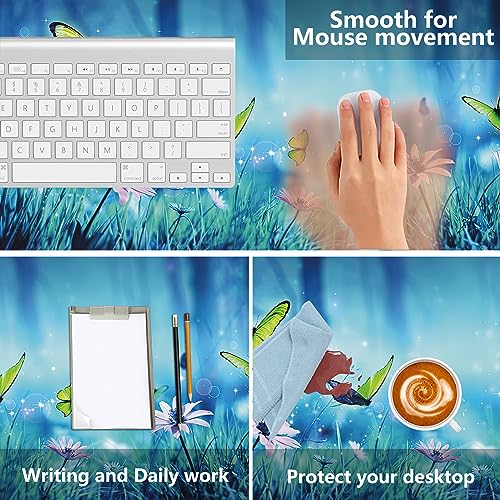 MIOAOSRT Desk Mat,Butterflies in Mystic Forest Large Gaming Mouse Pad with Stitched Edges,Non-Slip Computer Mouse Pad for Desk,Extended XXL Keyboard and Mouse Pad 35.4x15.75 in - color: Butterflies in Mystic Forest