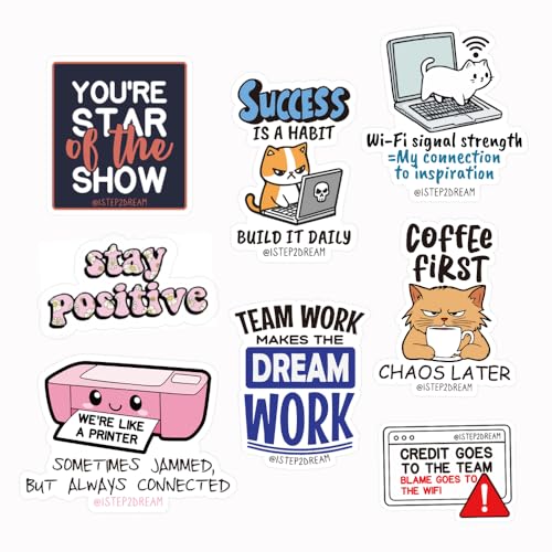1step2dream Funny Office Stickers Motivational - Decals for Coworkers, Office Workers & Corporate Professionals - Waterproof Vinyl Laptop, Journal, Phone Decals