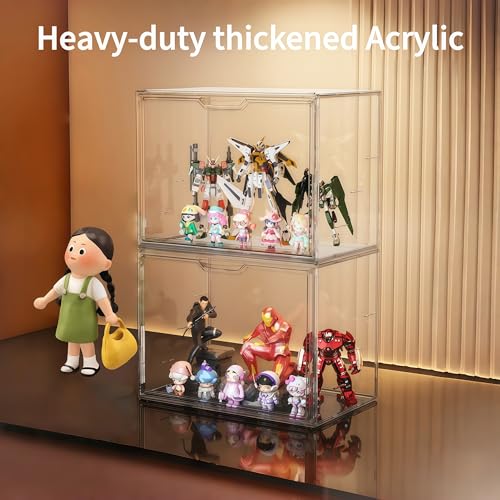 Acrylic Collectible Display Box Transparent Figure Display Box, with Magnetic Door, Stackable Design Dustproof Mini Figure Display Stand Display Organizer Countertop with Adjustable Shelves - size: Fourth floor