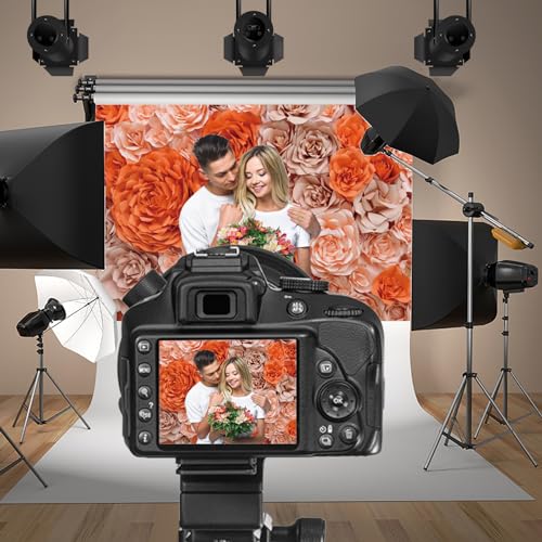 5x3ft Orange Rose Backdrop for Party Rose Gold Floral Paper Flower Wall Photography Background Happy Mother's Day Birthday Bridal Shower Decorations Photographer YouTube Studio Props - color: orange, size: 5x3ft