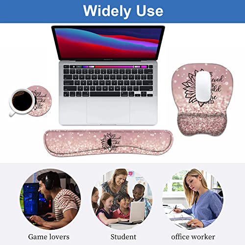 Mouse Pad Wrist Support and Keyboard Wrist Rest Set with Coasters, She Believed She Could So She Did Inspirational Quote with Non-Slip PU Base Ergonomic Mousepad for Home Office Working Studying - color: She Believed She Could So She Did Inspirational Quo