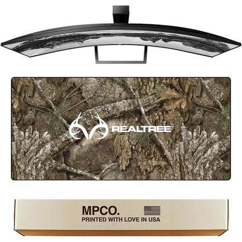 MPCO. Real Tree Large Gaming Desk Pad - 36" x 17" Duraglyde Fabric APX – with Logo Desk Mats - Non-Slip, Washable, Smooth Glide for Precision Gaming & Work - color: Duraglyde Apx – With Logo