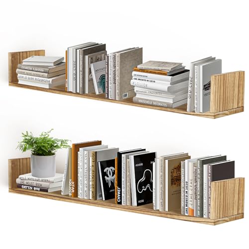 Floating Book Shelves,32 Inches Wall Bookshelf U Shaped,Long Hanging Bookshelf for Wall,Large Rustic Storage Books Shelves for Living Room Kitchen Bathroom Office,Set of 4(Carbonized Black) - color: Carbonized Black