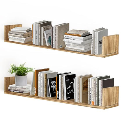 Floating Book Shelves,32 Inches Wall Bookshelf U Shaped,Long Hanging Bookshelf for Wall,Large Rustic Storage Books Shelves for Living Room Kitchen Bathroom Office,Set of 4(Carbonized Black) - color: Carbonized Black
