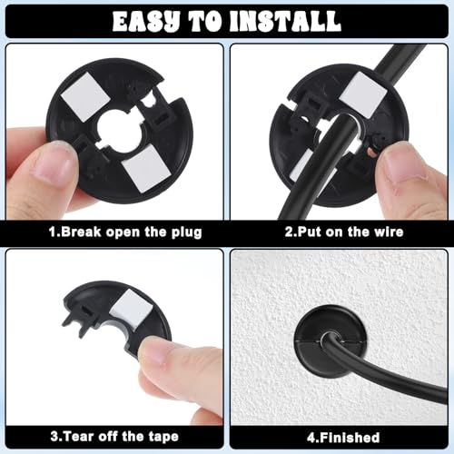 Thinp 2 Pcs Wall Grommets for Cables, Wall Cable Pass Through Anti-Slip Cable Hole Covers Starlink Cables Routing Kit Feed-Through for Walls Holes and Furnitures Wire Hole (Blake) - color: Black